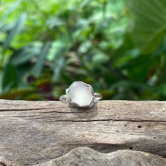 Hand Crafted Jewelry - White sea glass Sea tumbled sea glass sterling & fine silver ring